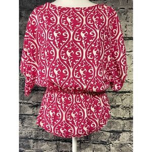 Escapada Shirt Blouse Womens Size Extra‎ Small Pink Scrunched Waist Short Sleeve